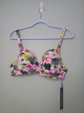 Catherine Malandrino Bikini Top Women M Twist Top Swim Floral Colorful